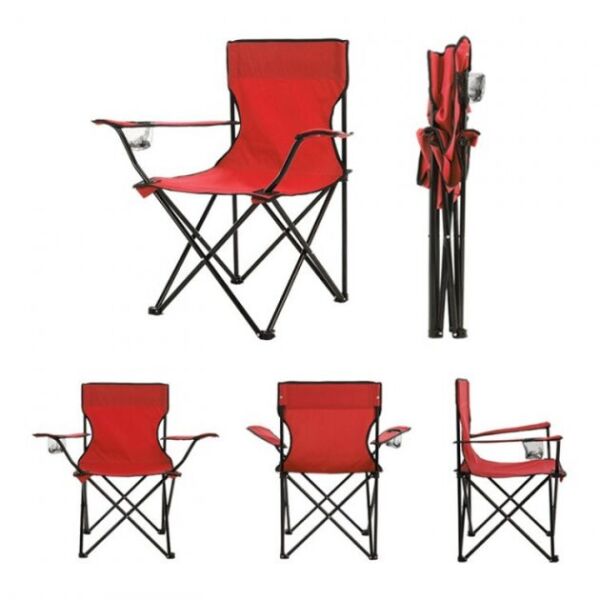 Акція на Туристический складной стул для кемпинга, рыбалки Camping quad chair HX 001 с подлокотниками, спинкой и подстаканником красный (VCB01562) від Allo UA