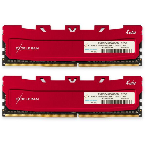 

Модуль памяти Exceleram 32 GB (2x16GB) DDR4 3600 MHz Red Kudos (EKRED4323618CD)