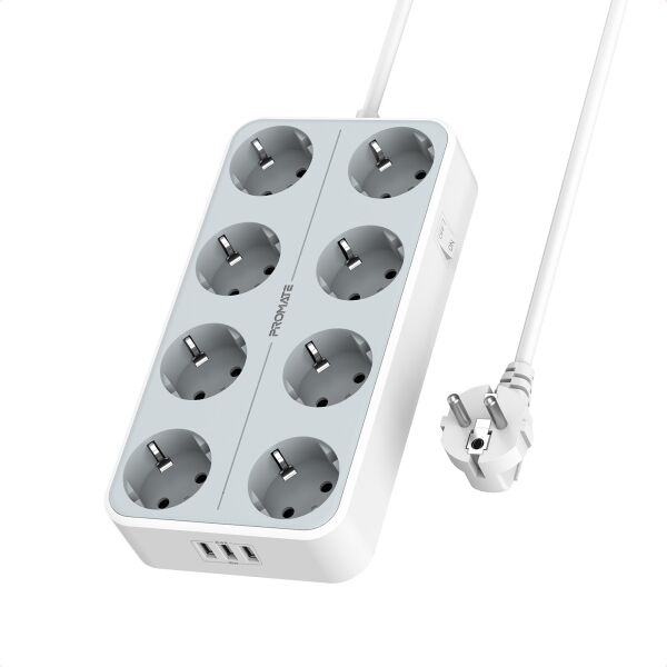 

Сетевой фильтр 11-в-1 Promate PowerCord8EU-2M 8 розеток и 3 USB порта 2м White