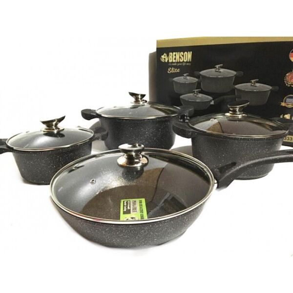 

Набор посуды с мраморным покрытием Benson Elite BN-333 8 предметов Черный (MLN2031-114223)