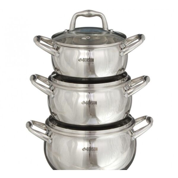 

Набор кастрюль нержавеющая сталь 6 предметов 2,1 л 2,9 л 3,9 л Benson BN-234 (MLN8741-96254)