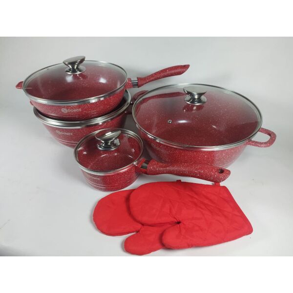 

Высококачественный набор кастрюль Domte из нержавеющей стали с крышками и рукавичками Red (TER0315357)