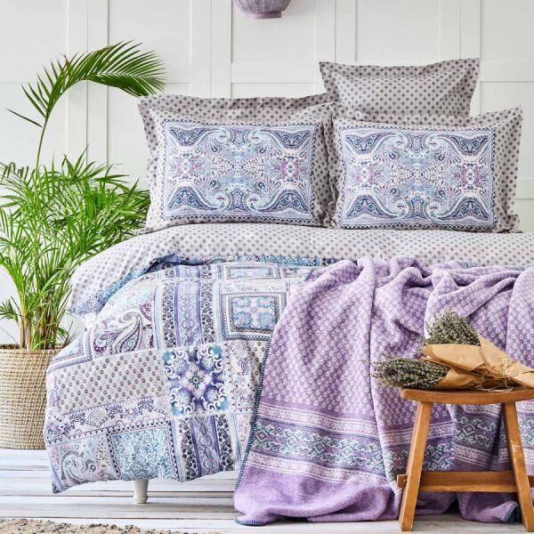 

Набор постельное белье с пледом Karaca Home - Adonita violet филетовый евро