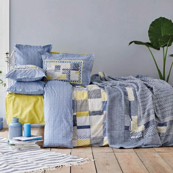 

Набор постельное белье с пледом Karaca Home - Bosa indigo индиго евро