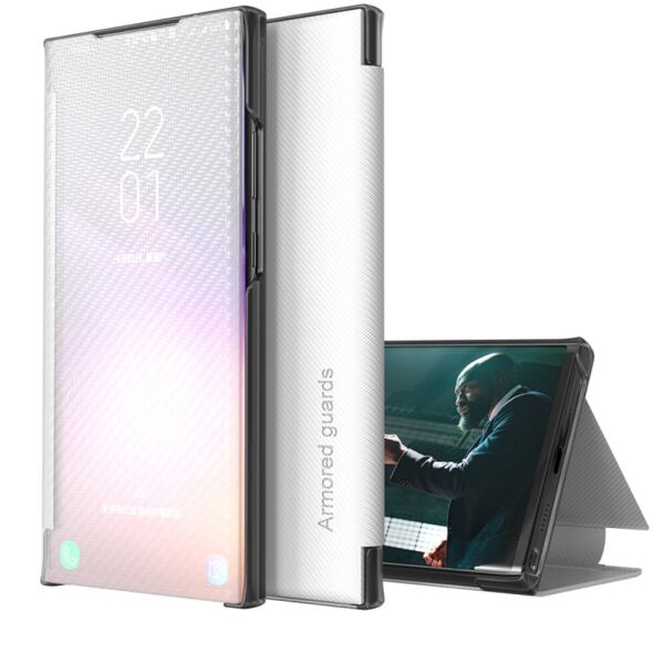 

Чехол книжка для Samsung Galaxy A52 боковой с полупрозрачной крышкой, Carbon Fiber, Белый