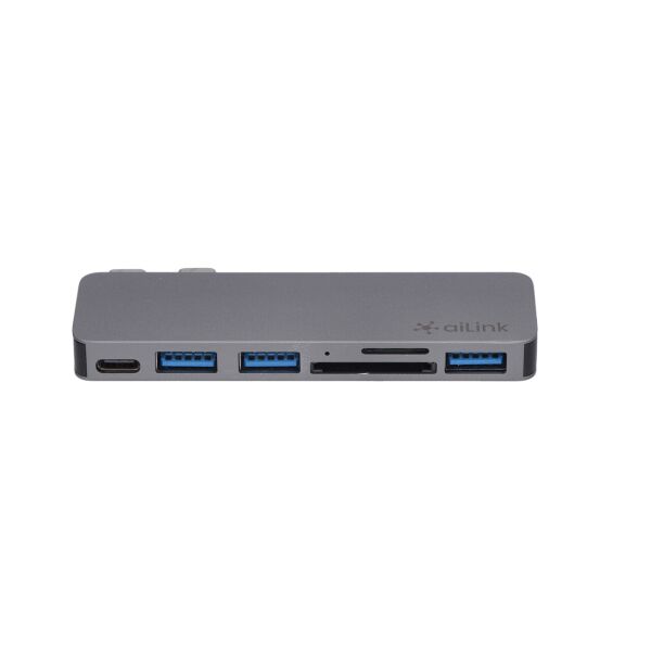 Акція на USB-хаб адаптер Ailink Aluminium USB-C SD Hub Card Reader Multi Port 6 в 1 Space Grey від Allo UA