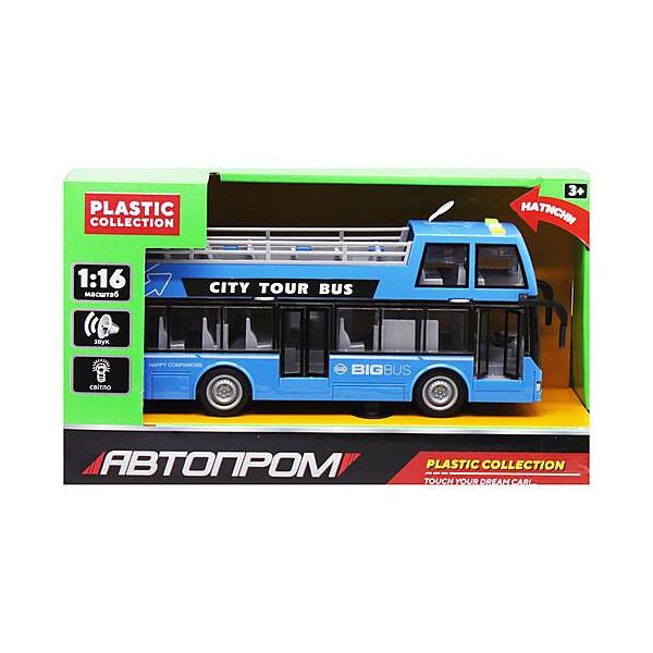 

Автобус двухэтажный батарей. 7952AB АВТОПРОМ, 2 цвета, свет, звук, в коробке 32 * 18,5 * 11,5 см (2000904494545)