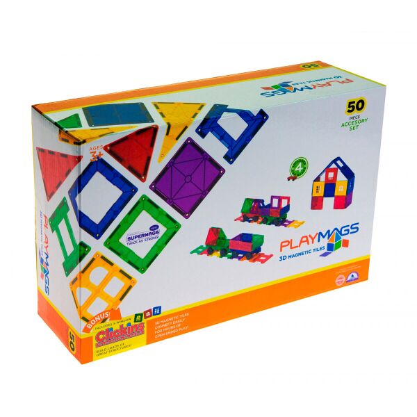 

Магнитный конструктор 50 деталей (4 авто-платформы), Playmags