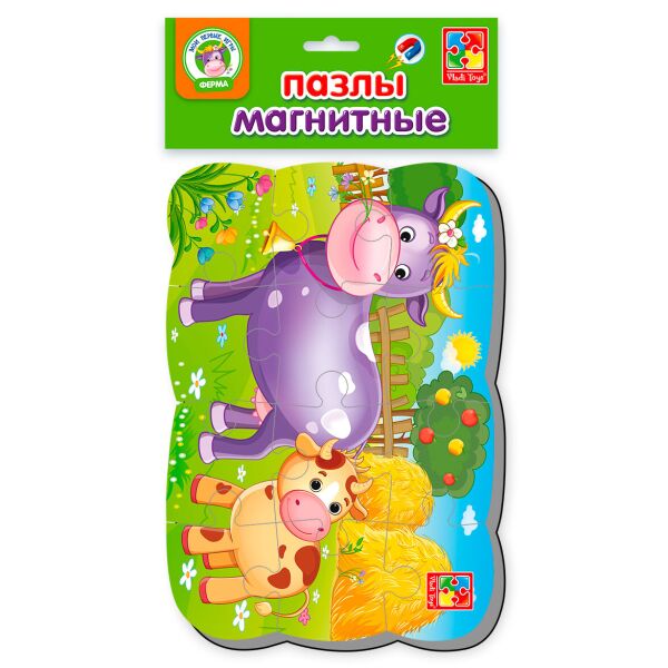 

Корова и теленок, пазл на магните, Vladi Toys