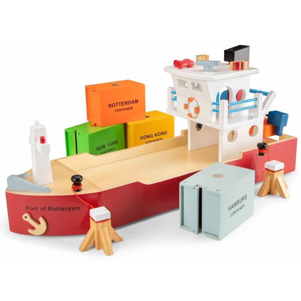 

Большое деревянное судно New Classic Toys с 4 контейнерами 60 × 19 × 27 см (10900)