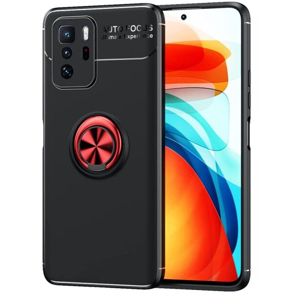 

TPU чехол Deen ColorRing под магнитный держатель (opp) для Xiaomi Redmi Note 10 5G / Poco M3 Pro Черный / Красный