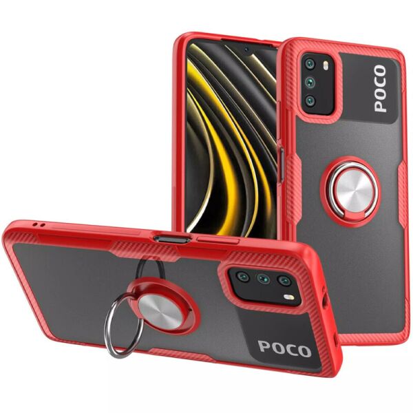 

TPU+PC чехол Deen CrystalRing for Magnet (opp) для Xiaomi Poco M3 Бесцветный / Красный
