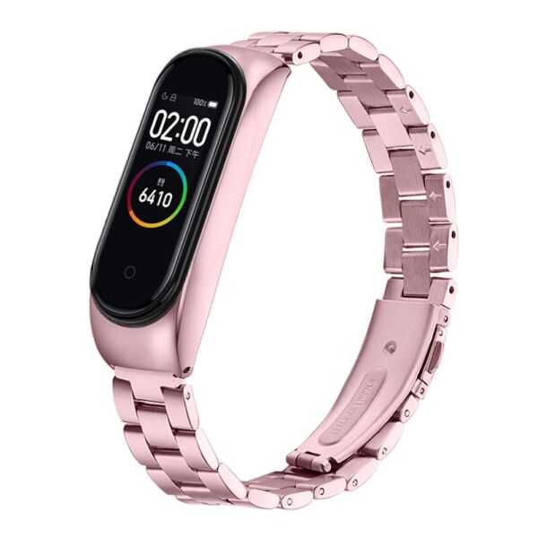 

Металлический ремешок к браслету Mi Band 3 / 4 / 5 / 6 крупные звенья Pink-gold
