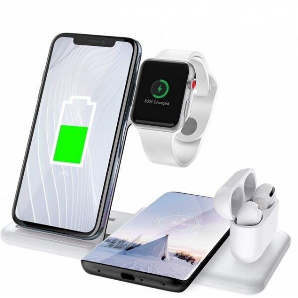 

Зарядная док станция Micronic Q20 PRO 4в1 Беспроводная быстрая зарядка 15W Белая