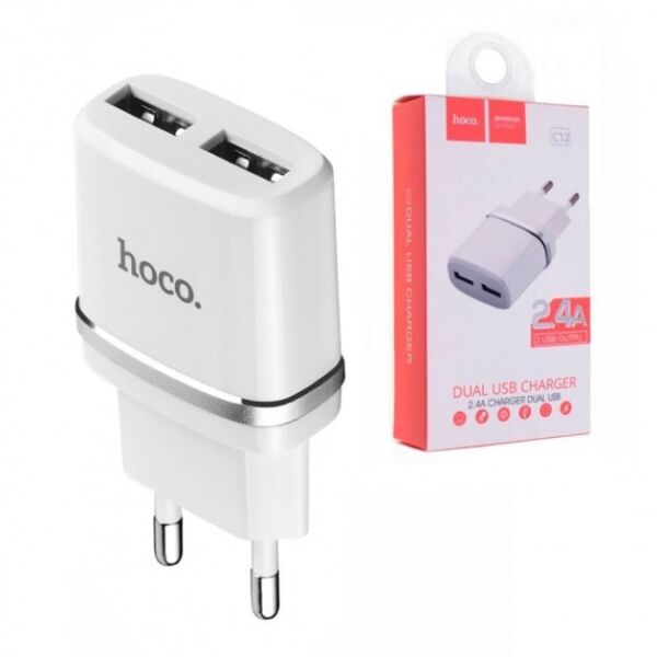

Сетевое зарядное устройство Hoco C12 Original СЗУ на 2 USB порта (2,4А) White