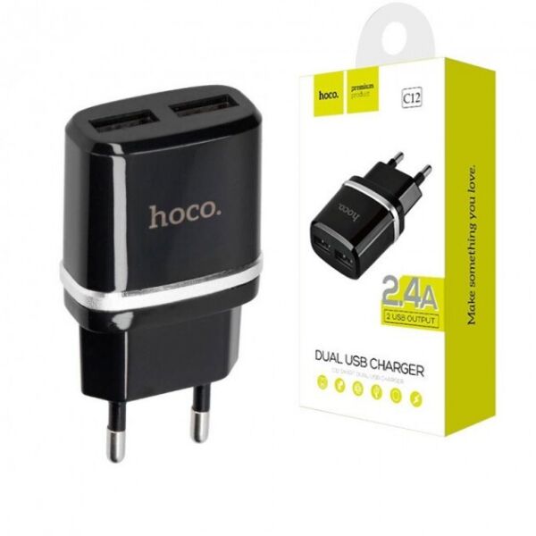

Сетевое зарядное устройство Hoco C12 Original СЗУ на 2 USB порта (2,4А) Black