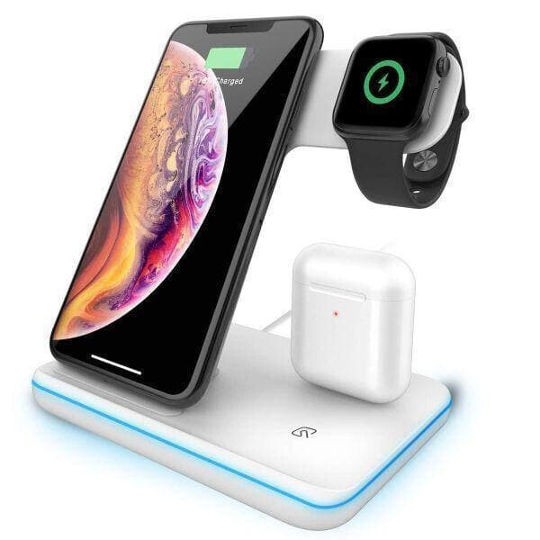 

Зарядная док станция STR Wireless Charger 3in1 Беспроводная LED зарядка iPhone/Watch/AirPods White