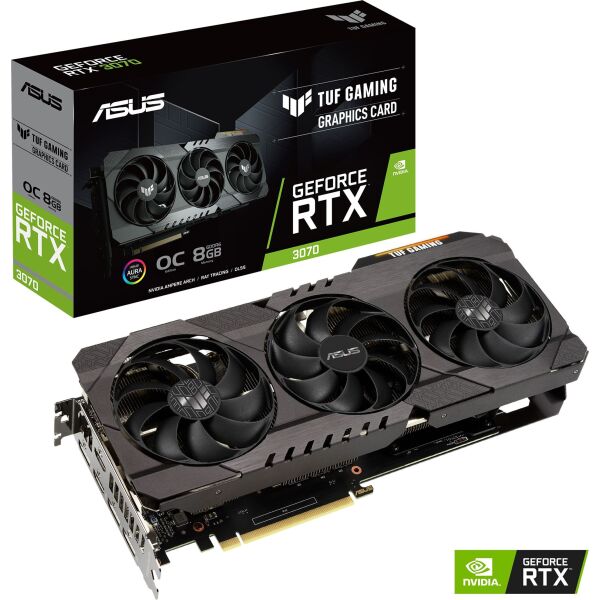 

Видеокарта Asus, GeForce RTX 3070, TUF GAMING OC, 8Gb GDDR6, 256-bit, 2xHDMI/3xDP, 1845/14000 MHz, 2x8-pin (TUF-RTX3070-O8G-GAMING)