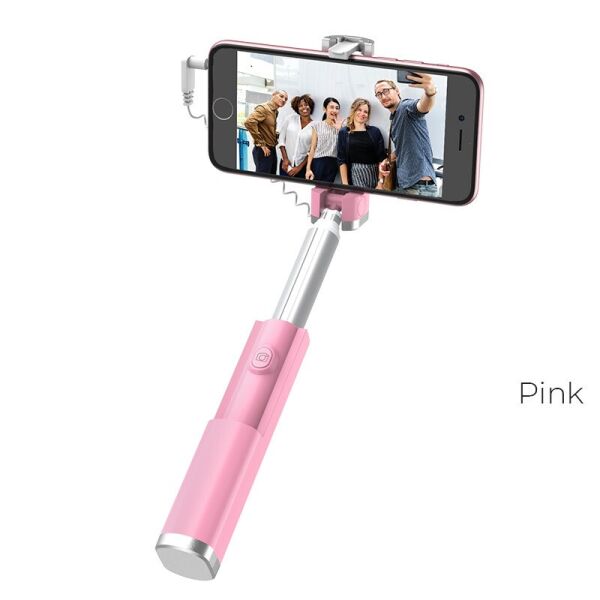 

Монопод палка для селфи Hoco K9 Graceful Mini + кнопка через 3,5, Розовый
