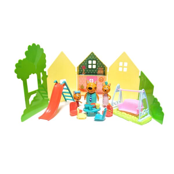 

Три Кота На Даче - набор фигурок персонажей 3 штуки Star Toys, герои с аксессуарами 10 см, платформа-дача, горка, качели, набор садовой мебели и посуды.