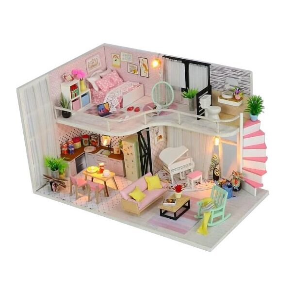

Конструктор для творчества DIY mini house MD 2505 М035, двухуровневая квартира, с подсветкой