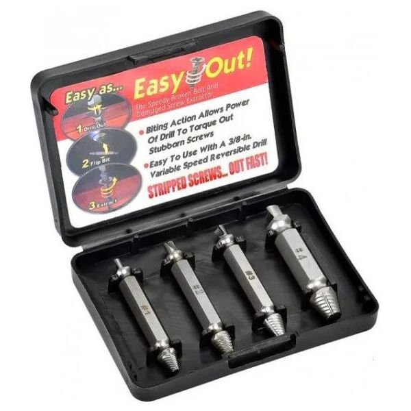 

Набор бит экстрактoрoв для выкручивания саморезов и бoлтoв MHZ Easy Out Tool 3587, 4 шт