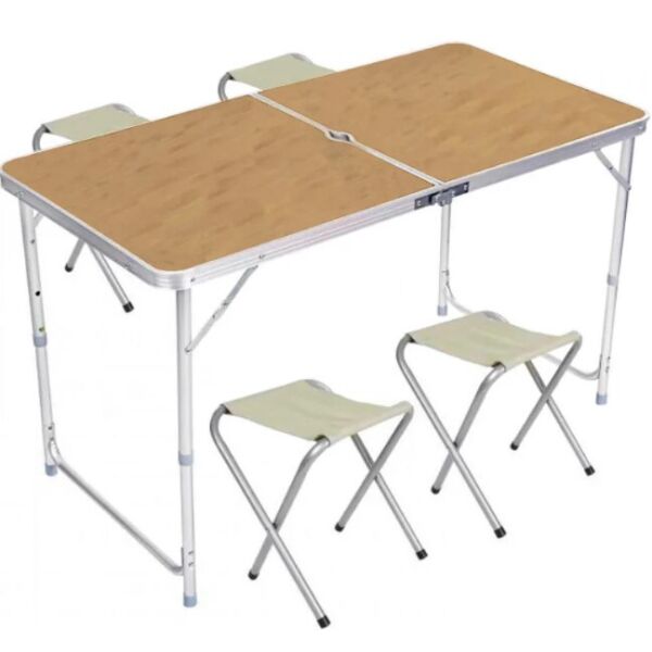 

Стол раскладной для пикника с 4 стульями и отверстием для зонта MHZ Folding Table 5639, светлое дерево