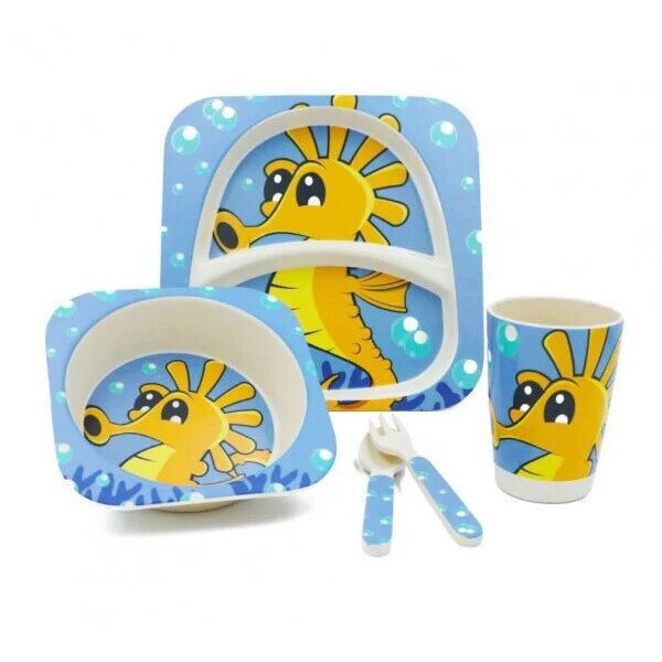 

Набор детской бамбуковой посуды Stenson MH-2770-18 5 предметов, морской конь