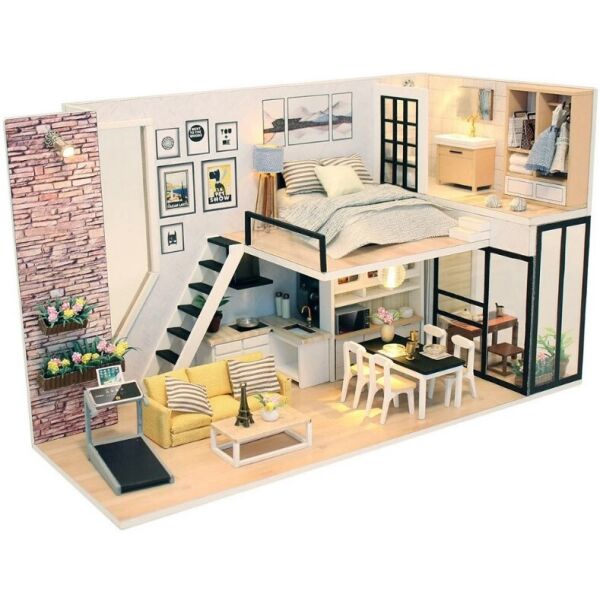 

Интерьерный 3D конструктор с подсветкой DIY mini house MD 2505 М038, двухуровневая квартира