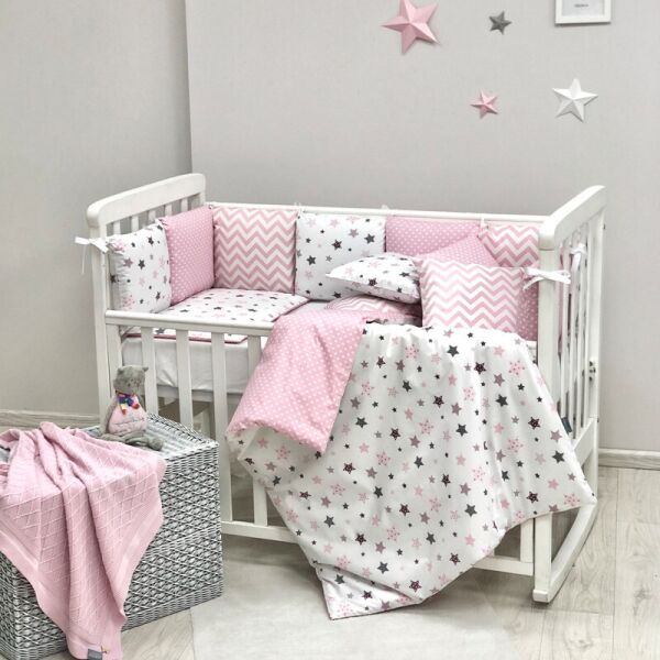 

Детское постельное белье в кроватку для новорожденных девочек Baby Design Stars розовый (6 предметов) 60х120