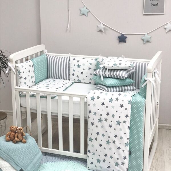 

Постельное белье для новорожденных в кроватку Baby Design Stars мятный 120х60 см (6 пр)