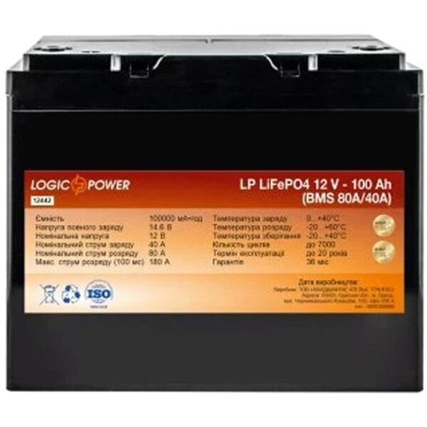 

Аккумулятор автомобильный Logic Power LP LiFePO4 100 Ач «+» слева