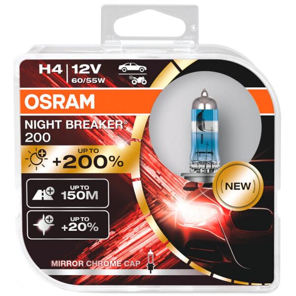 

Галогеновые лампы Osram H4 Night Breaker 200 64193NB200 +200% 55w P43T HardDuopet
