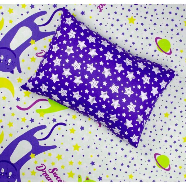 

Постельное белье в детскую кроватку Home Line. КОТИ фіолетові-ЗОРІ В ГОРОХ фіолетові-Детский в кроватку