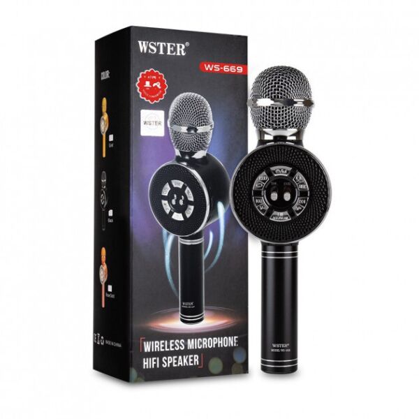 

Беспроводной караоке микрофон Wster WS-669 со встроенным динамиком, USB, microSD, AUX, Bluetooth Black