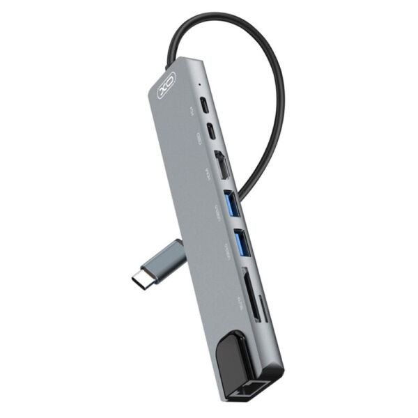 

HUB адаптер Type-C XO 8в1 (HDMI / USB2*2 / PD Fast charge / PD date read / SD Card / TF Card / RJ45 переходник хаб