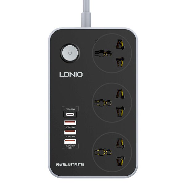 

Сетевой удлинитель фильтр LDNIO SC3412 2500W, 2M, 3 розетки, 3USB/1Type-C, QC/PD, 3A/38W быстрая зарядка PD3.0 и QC3.0 Black