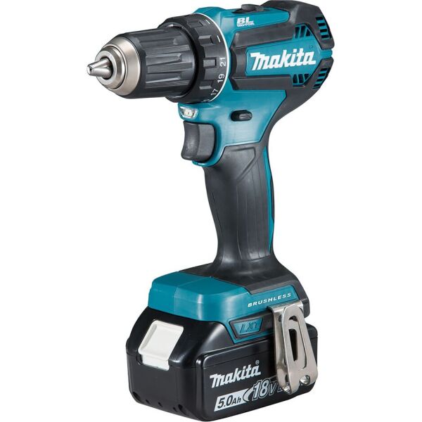 

Дрель-шуруповерт аккумуляторная Makita DDF485RFJ LXT, 18В, 3Аг х 2шт, DC18RC, кейс Makpac, 50/27Нм