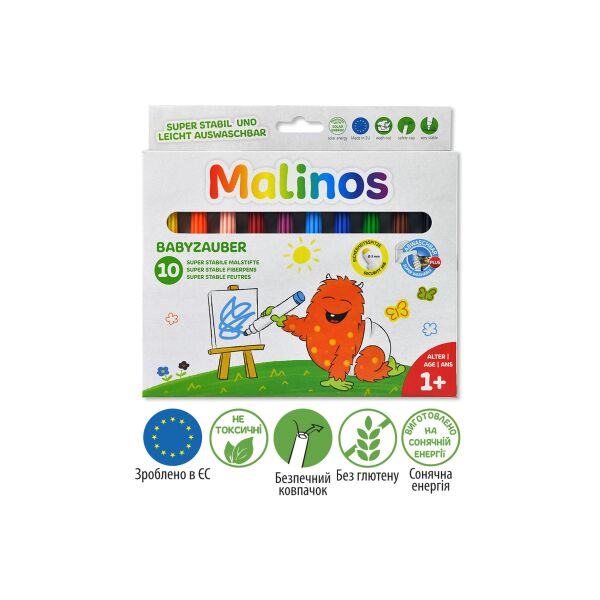 

Фломастери дитячі які змиваються для малюків MALINOS Babyzauber 10 шт
