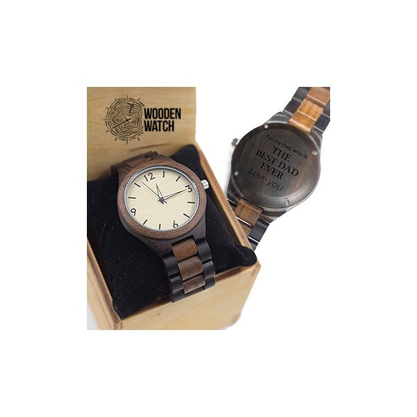 

Деревянные наручные часы ручной работы WoodenWatch Numeric с именной гравировкой "The best dad ever" Комбинированные