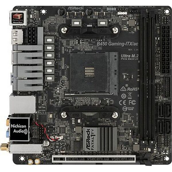 

Мат.плата AM4 (B450) AsRock Fatal1ty B450 Gaming-ITX/ac, B450, 2xDDR4, HDMI/DP, Mini-ITX