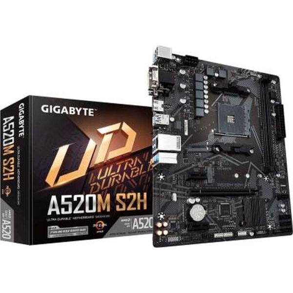

Мат.плата AM4 (A520) Gigabyte A520M S2H, VGA/DVI-D/HDMI, MicroATX