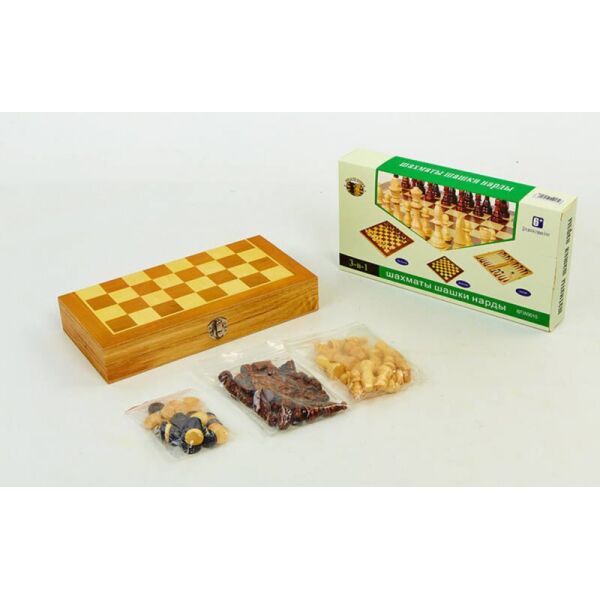 

Шахматы, шашки, нарды 3 в 1 деревянные W3517