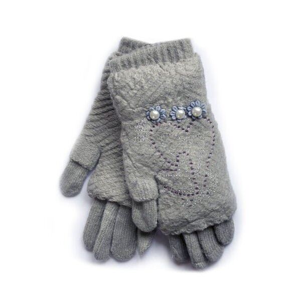 

Вязаные серые женские перчатки-митенки Shust Gloves