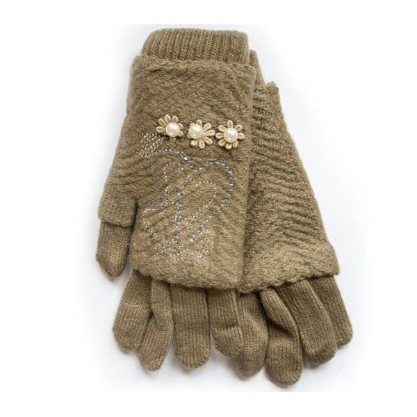 

Вязаные бежевые женские перчатки-митенки Shust Gloves