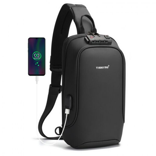 

Рюкзак на одно плечо Tigernu T-S8102 (черный) с антивандальной защитой, влагостойкий