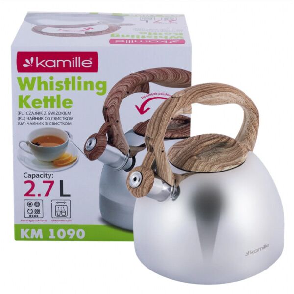 

Чайник Kamille 2.7л из нержавеющей стали со свистком и бакелитовой ручкой KM-1090