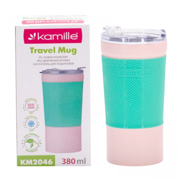 

Термокружка Kamille 380ml. из нержавеющей стали с TPR вставкой KM-2046