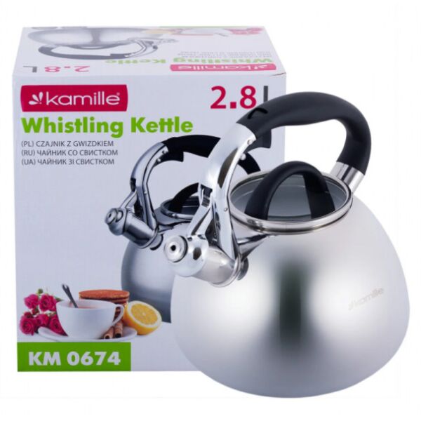 

Чайник Kamille 2.8л из нержавеющей стали со свистком и стеклянной крышкой KM-0674