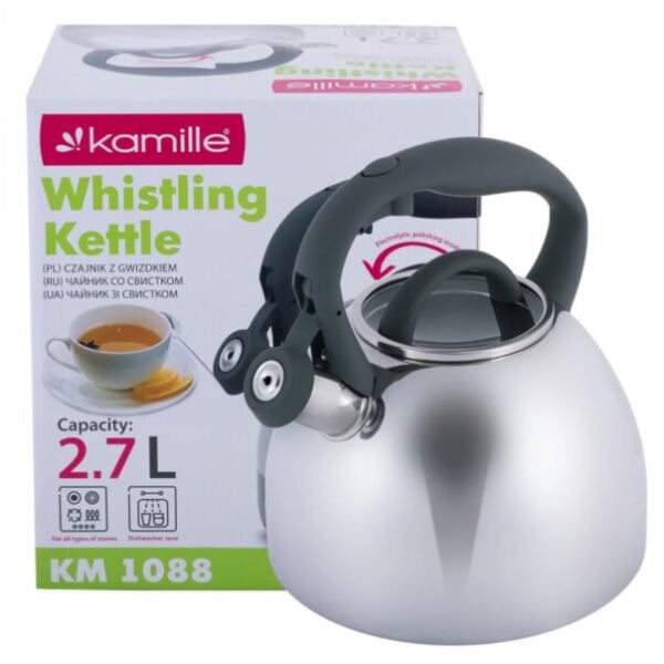 

Чайник Kamille 2.7л из нержавеющей стали со свистком и бакелитовой ручкой KM-1088